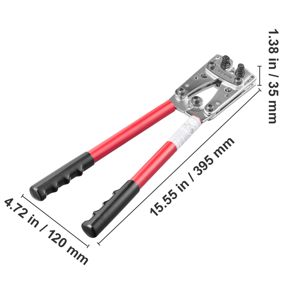 VEVOR Crimping Tool, AWG Copper And Aluminum Terminal Battery Lug Crimper, 6 Wire Sizes Crimping Die, With A Cutting Pliers, Gloves, 95pcs Copper Ring Connectors, And 100pcs Heat Shrink Tubes