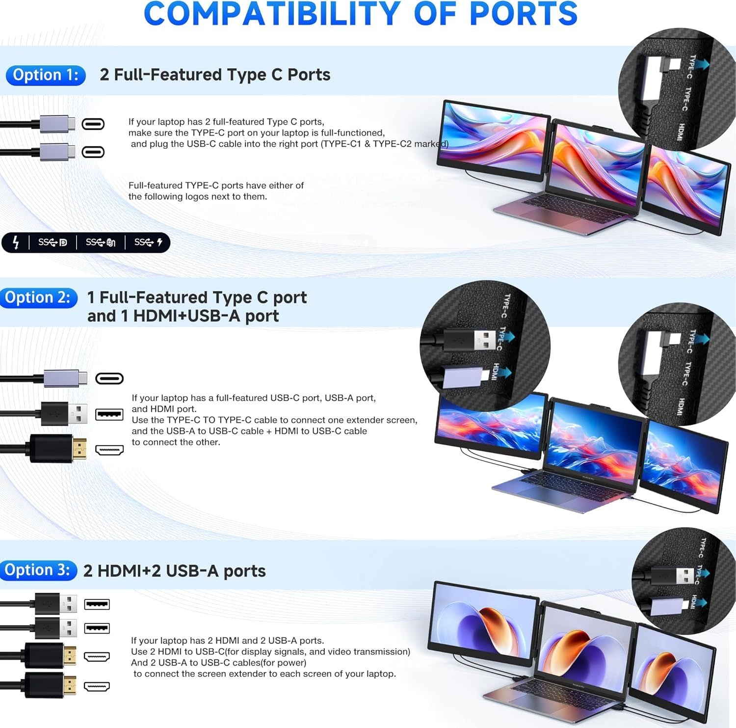Laptop Screen Extender 14 Inch FHD IPS Portable Dual Triple Monitor Display USB C HDMI