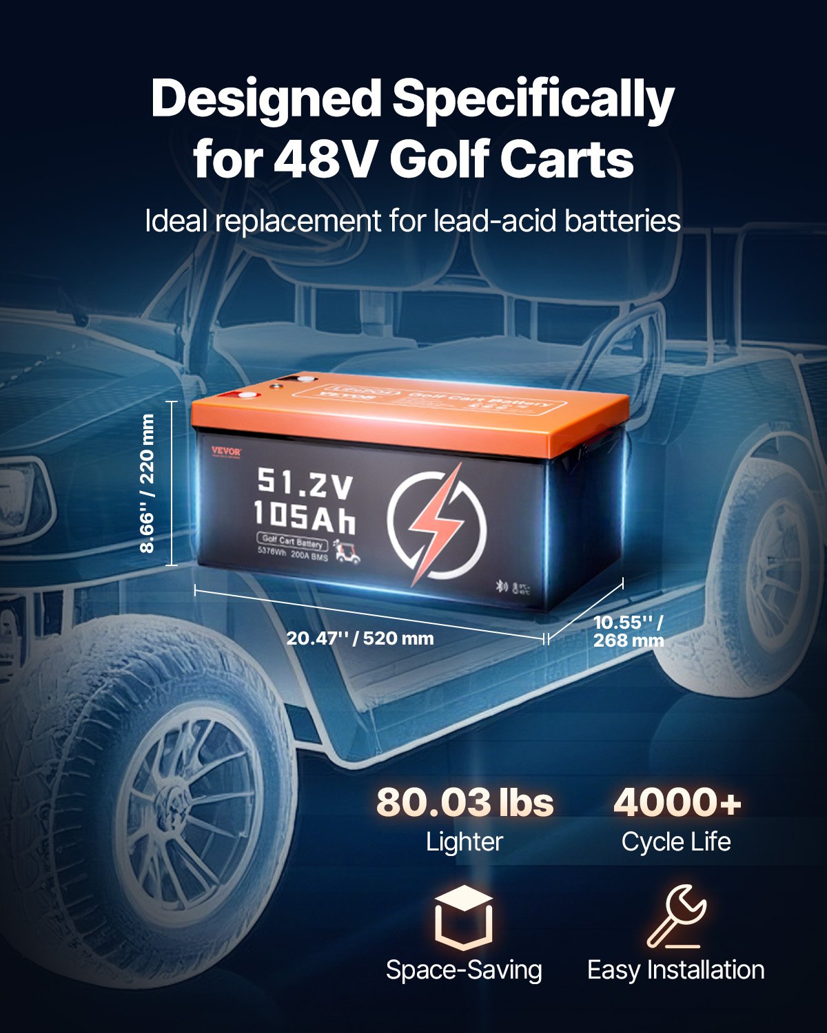 48V 105Ah Golf Cart Lithium Battery With LCD Monitor And 4000+ Cycles