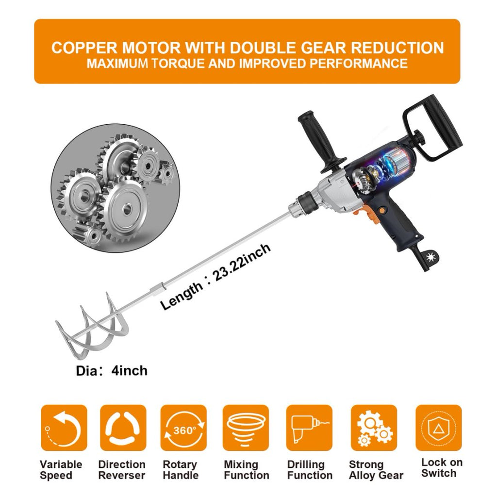 Drill Mixer Set With Spade Handle Inch Electric Corded Mixing Drill Machine 9A Motor Concrete Mud Mixer