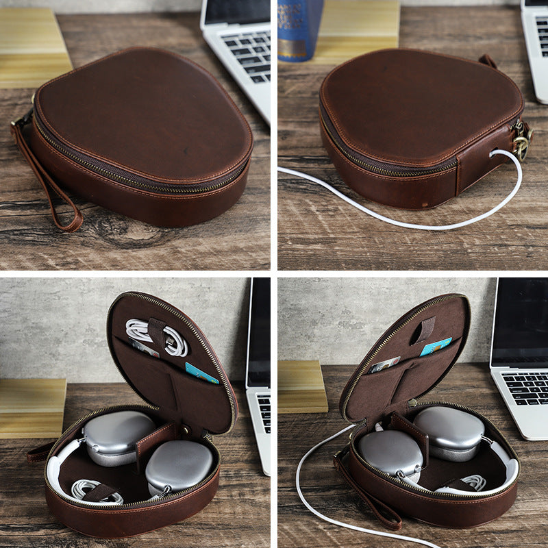 Headset Wireless Earphone Bag Genuine Leather Portable Storage