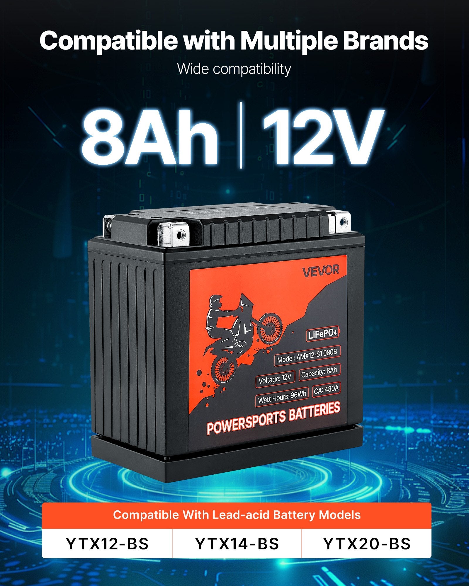 Motorcycle Battery 12V 8Ah YTX12-BS High Performance Powersports Battery