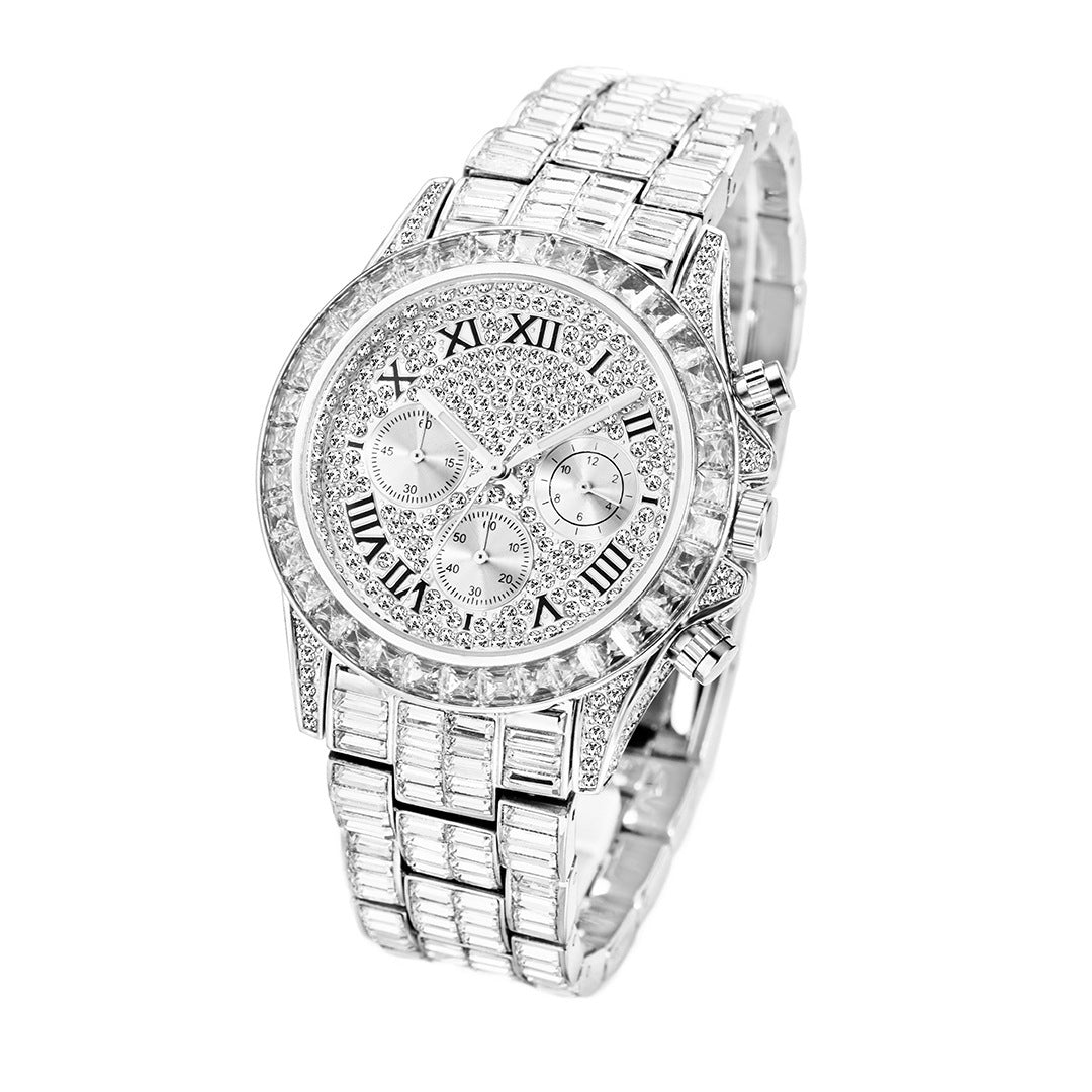Fashion Three Eyes Rainbow Diamond Daikin Watch Full Square Diamond British Men's Watch