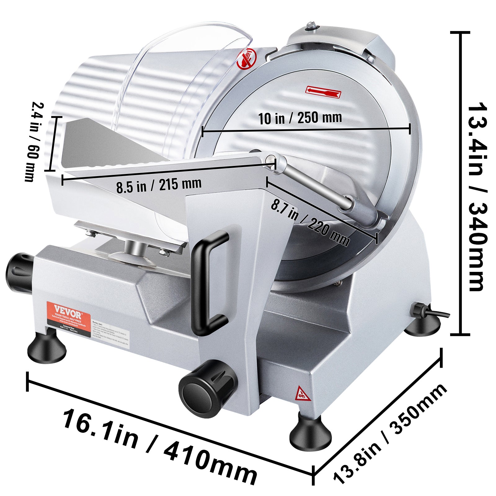 VEVOR 240W Commercial Meat Slicer, Electric Deli Food Slicer, Carbon Steel Blade Electric Food Slicer, 350-400RPM Meat Slicer, 0 - 0.47 Inch Thickness Adjustable For Commercial And Home Use