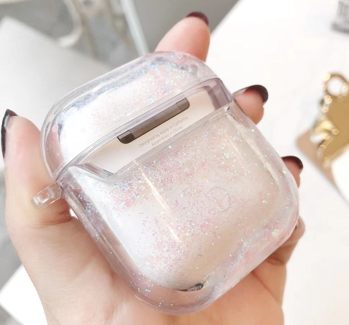 Compatible with Apple, Simple and colorful quicksand earphone case