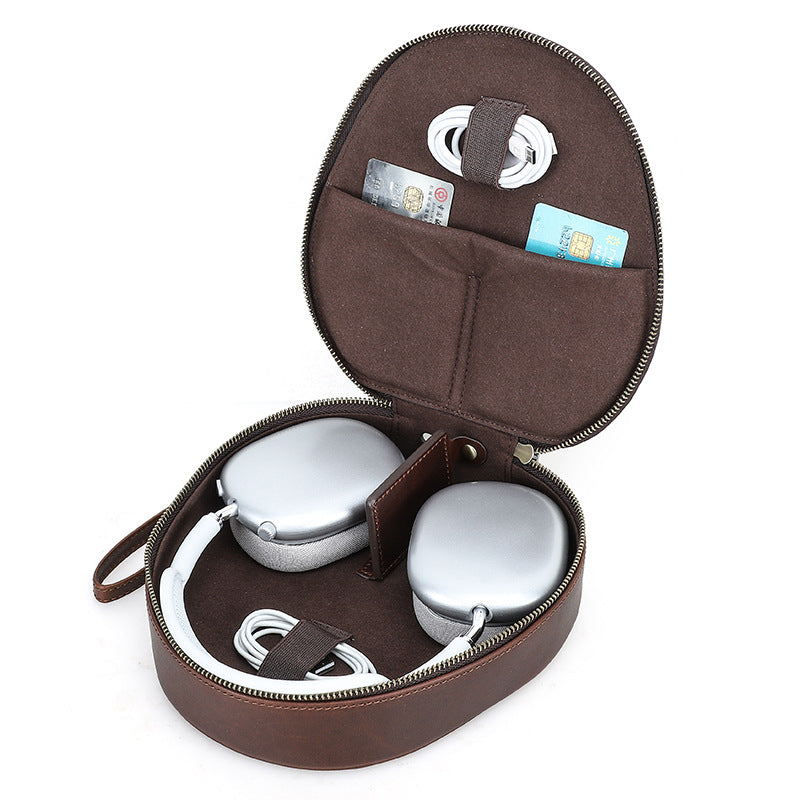 Headset Wireless Earphone Bag Genuine Leather Portable Storage