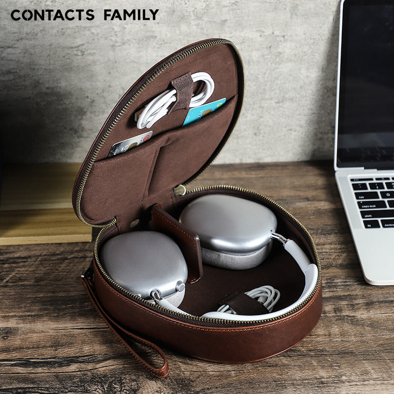 Headset Wireless Earphone Bag Genuine Leather Portable Storage
