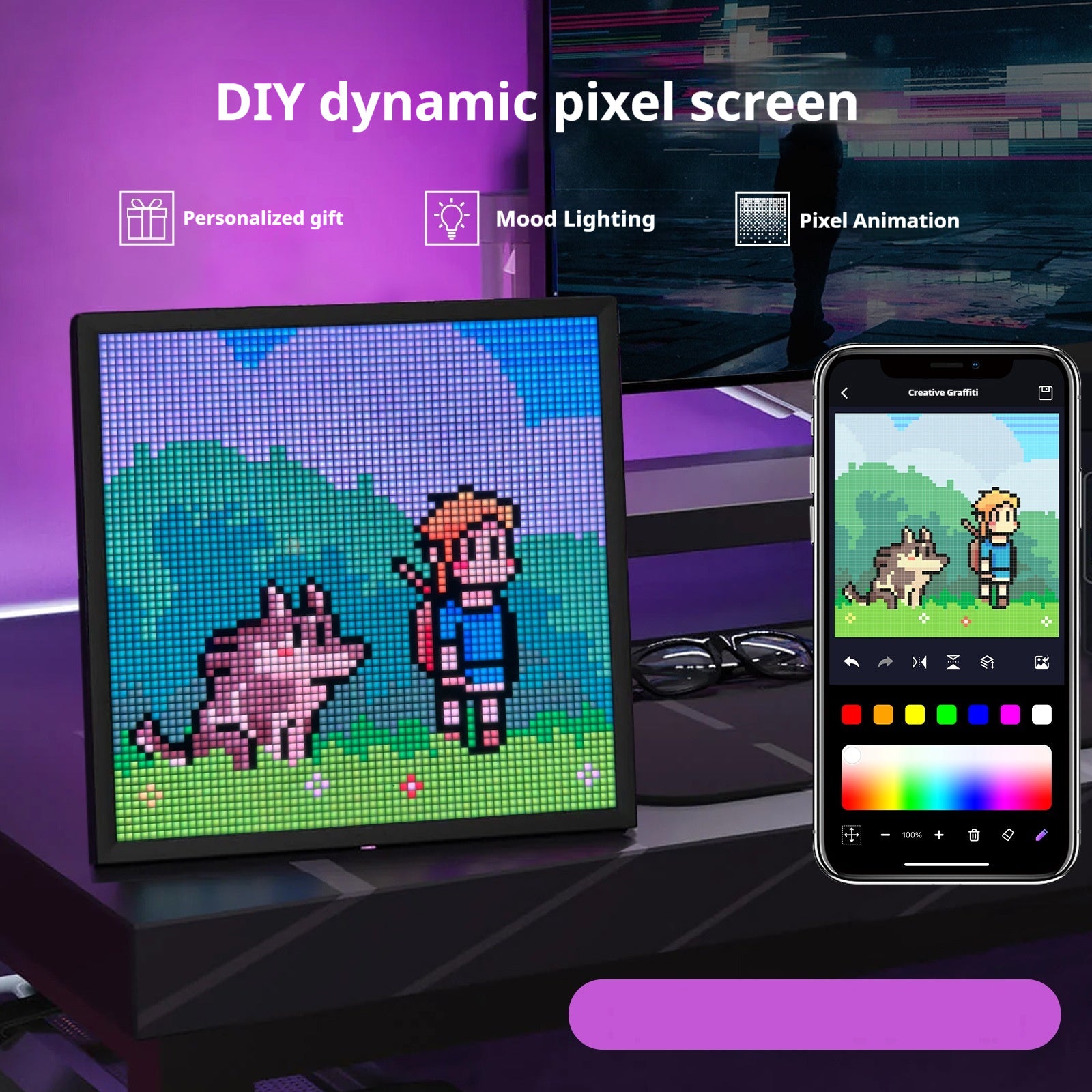 Bluetooth Game Tables LED Atmosphere Desktop Decoration DIY Photo Frame Gift Graffiti Pixel Screen