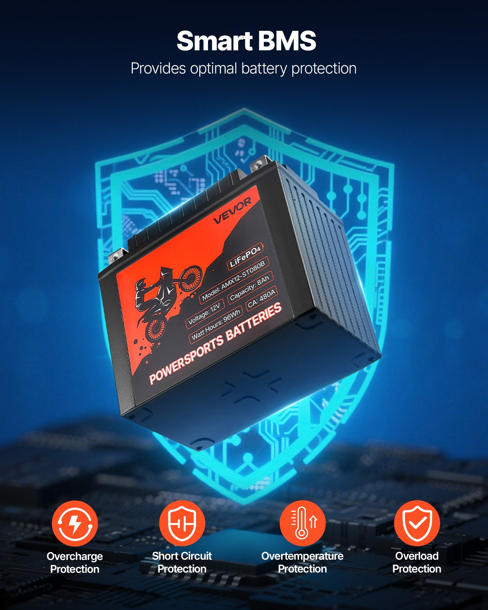 Motorcycle Battery 12V 8Ah YTX12-BS High Performance Powersports Battery