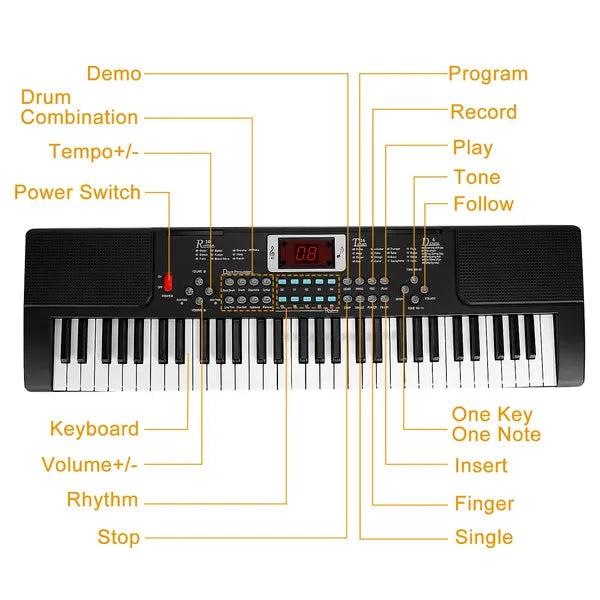 61 Keys Digital Music Electronic Keyboard Electric Musical Piano Instrument Kids Learning Keyboard W/ Stand Microphone