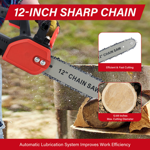 12 Electric Cordless Chainsaw Brushless Handheld Wood Saw And 2 Battery  Charger