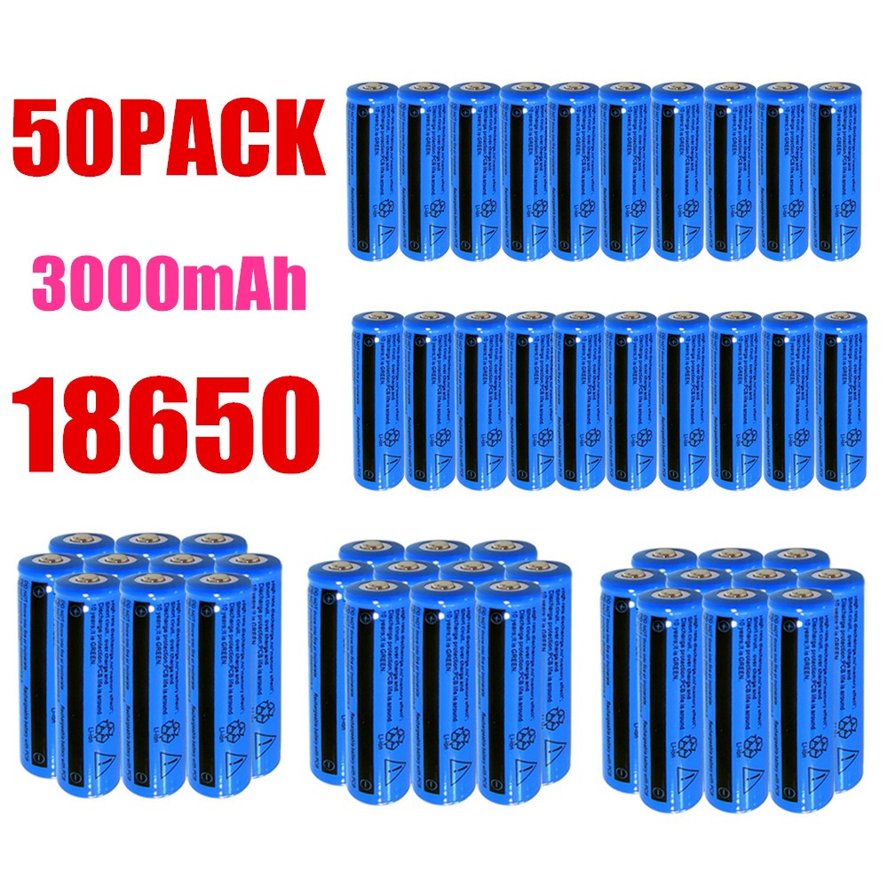 50&100pcs  Battery 3.7V Rechargerable Li-ion 3000mAh 18650 Batteries For Torch Flashlight Laser Headlamp