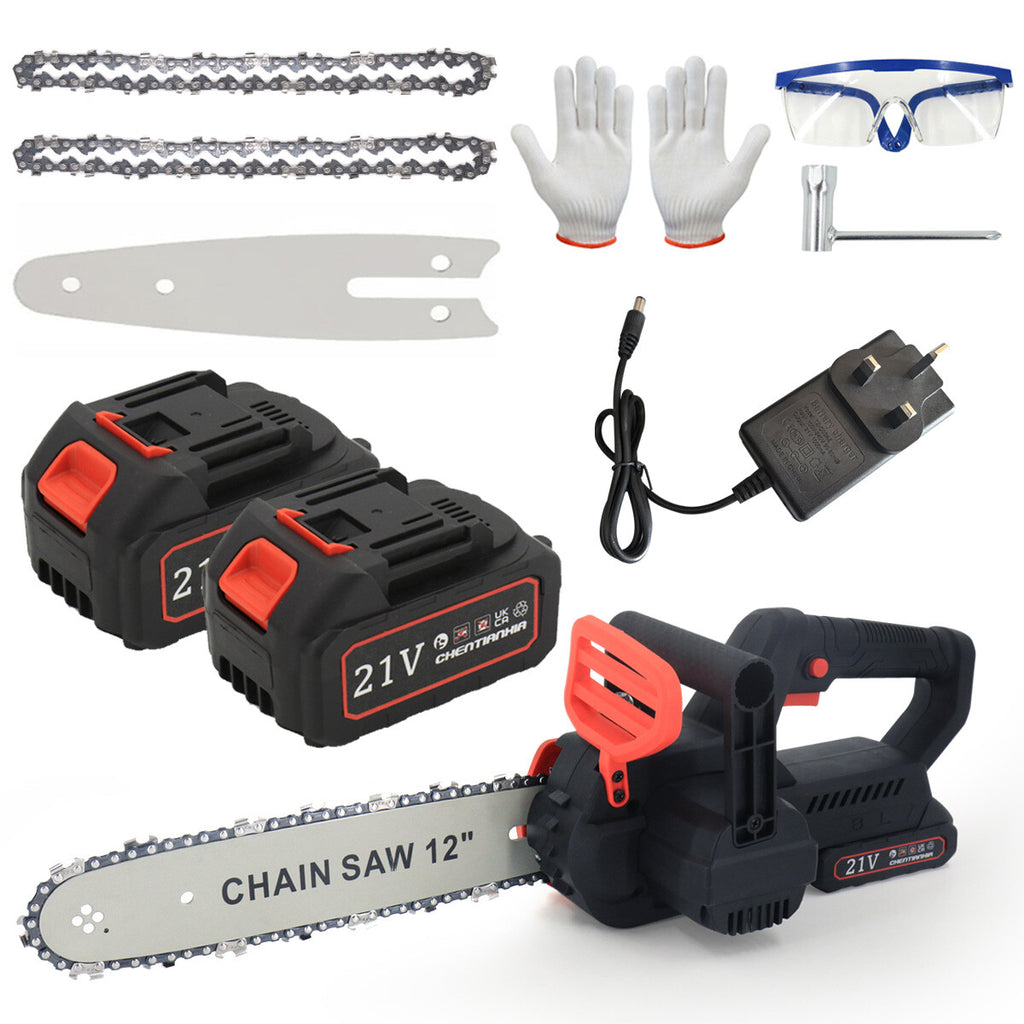 12 Electric Cordless Chainsaw Brushless Handheld Wood Saw And 2 Battery  Charger